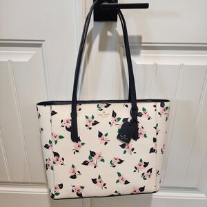 Kate Spade Schuyler Medium Leather Tote Bag Cream Multi Lily Blooms Floral White